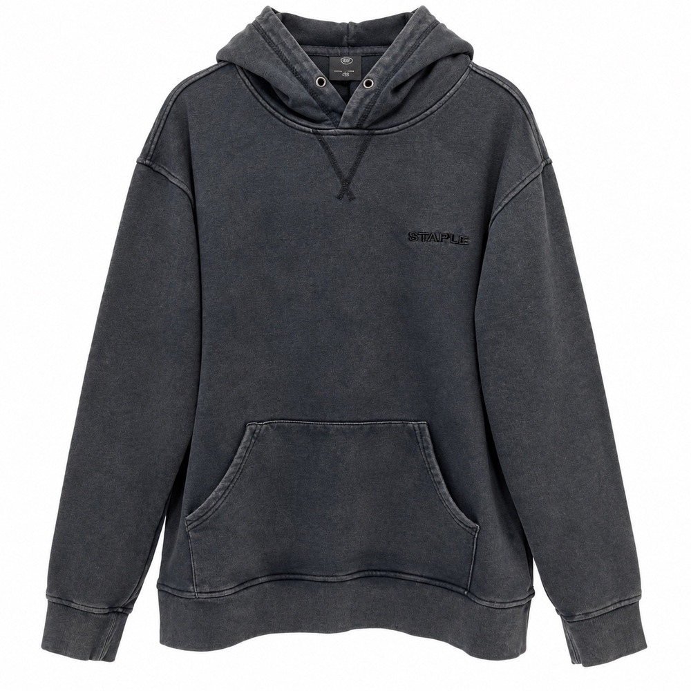 Staple Pigeon Mens XL Mineral Wash Hoodie Black Gray Embroidered Logo Streetwear
